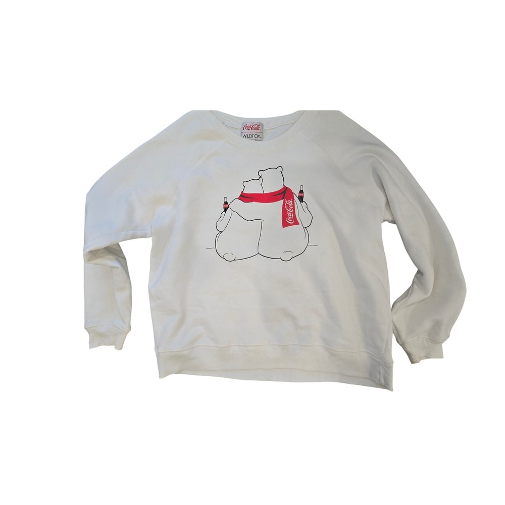 Wildfox Coca-Cola Polar Bears Graphic Sweatshirt White Large Raglan Pullover